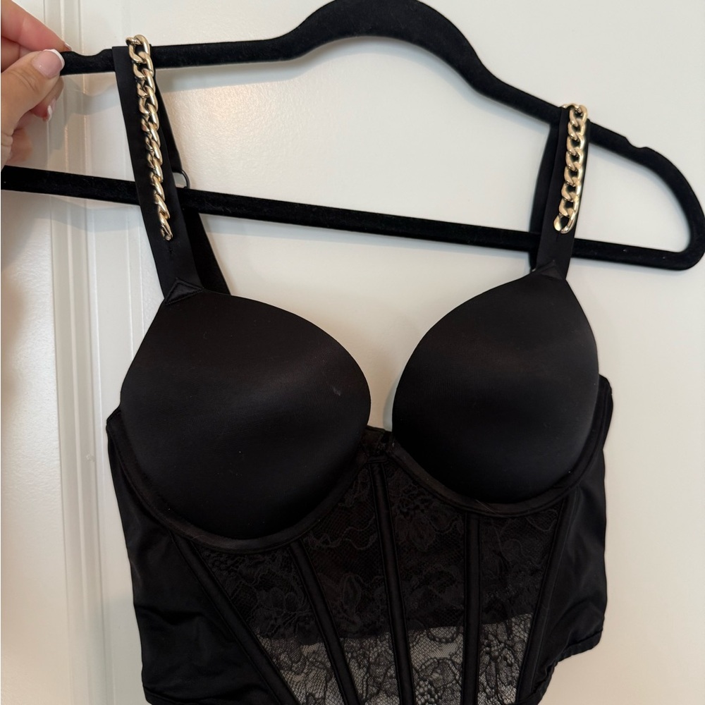 VS Black Lace Bustier with Gold Chain Straps